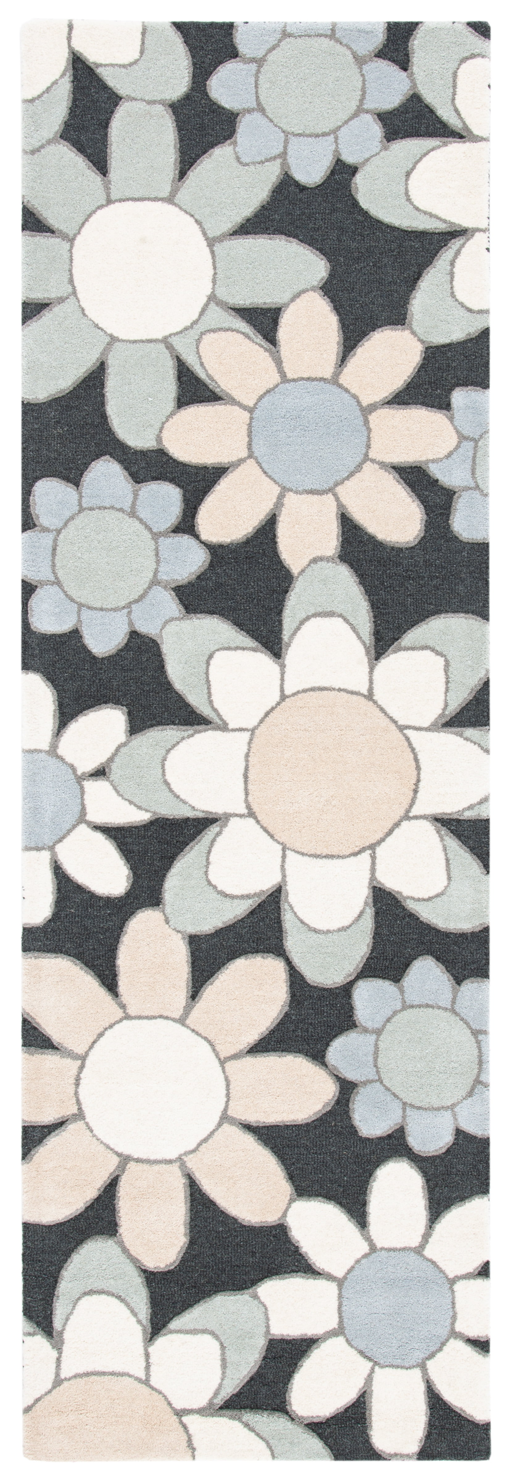 SAFAVIEH Kids Floral Flower Bursts Runner Rug, Charcoal/Ivory, 2'6" x 8'
