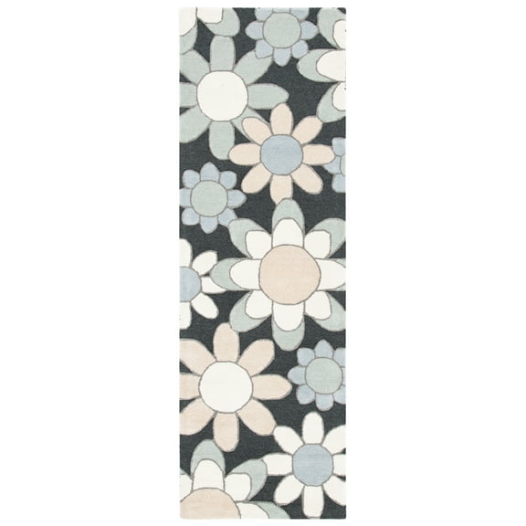 SAFAVIEH Kids Floral Flower Bursts Runner Rug, Charcoal/Ivory, 2'6" x 8'