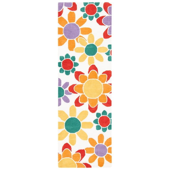 SAFAVIEH Kids Floral Flower Bursts Runner Rug, Ivory/Gold, 2'6" x 8'
