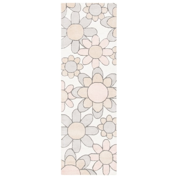 SAFAVIEH Kids Floral Flower Bursts Runner Rug, Ivory/Pink, 2'6" x 8'