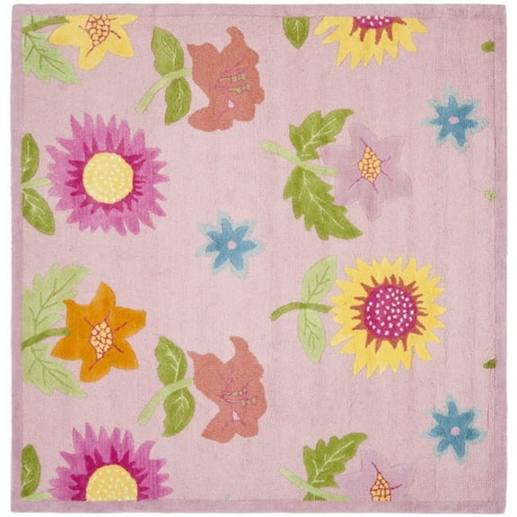 SAFAVIEH Kids Floral Vana Floral Cotton Area Rug, Pink, 7' x 7' Square