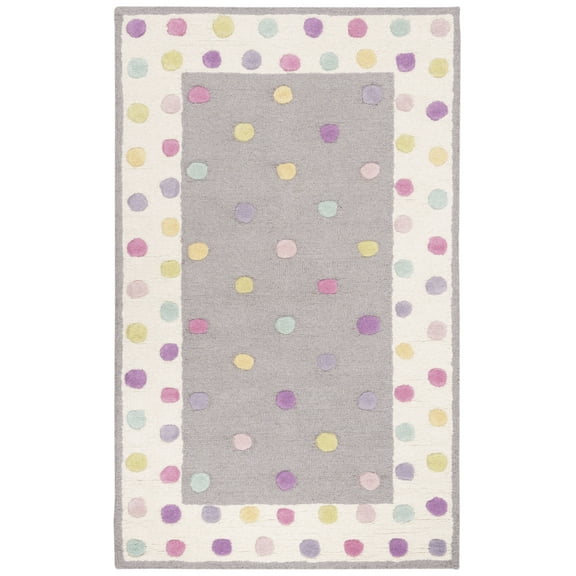 SAFAVIEH Kids Fredrick Polka Dots Wool Area Rug, Grey/Multi, 3' x 5'