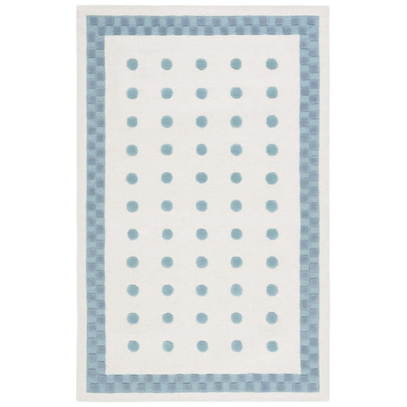 SAFAVIEH Kids Geometric Polka Dots and Squares Area Rug, Ivory/Blue, 3' x 5'