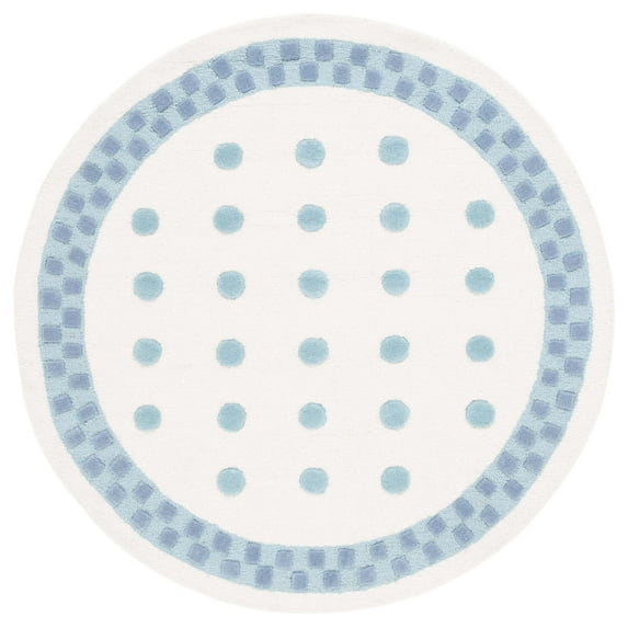 SAFAVIEH Kids Geometric Polka Dots and Squares Area Rug, Ivory/Blue, 5' x 5' Round