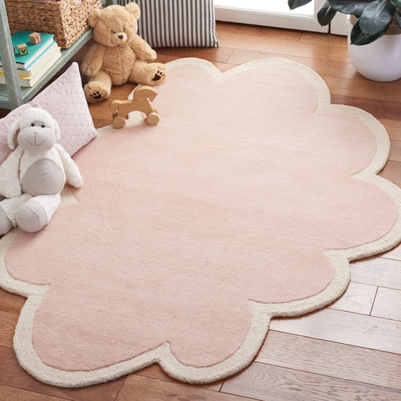SAFAVIEH Kids Gladys Cloud Shape Wool Area Rug, Pink/Ivory, 4' x 6' Swivel