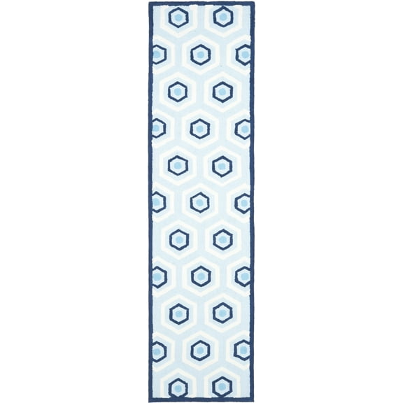 SAFAVIEH Kids Hexagon Geometric Runner Rug, Blue/Ivory, 2'3" x 7'
