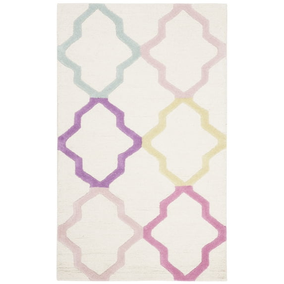 SAFAVIEH Kids Jaxon Colorful Geometric Wool Area Rug, Ivory/Multi, 3' x 5'