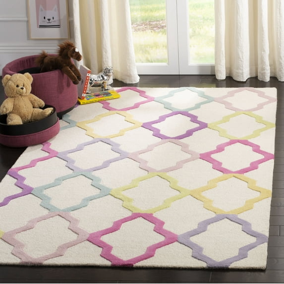SAFAVIEH Kids Jaxon Colorful Geometric Wool Area Rug, Ivory/Multi, 6' x 9'