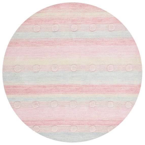 SAFAVIEH Kids Dots Gradient Striped Area Rug, Light Blue/Pink, 5' x 5' Round