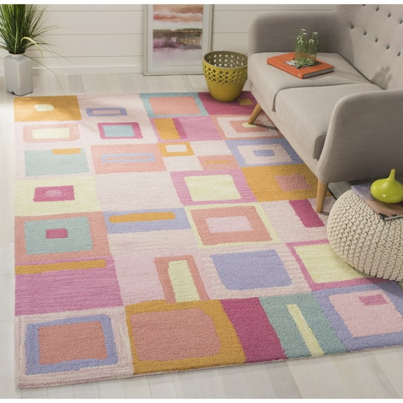 SAFAVIEH Kids Jennica Geometric Boxes Area Rug, Pink/Multi, 5' x 8'