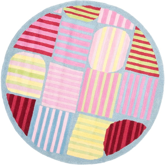 SAFAVIEH Kids Melany Geometric Striped Area Rug, Blue/Multi, 6' x 6' Round