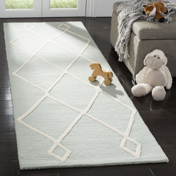 SAFAVIEH Kids Moroccan Wool Runner Rug, Mint/Ivory, 2'6" x 8'