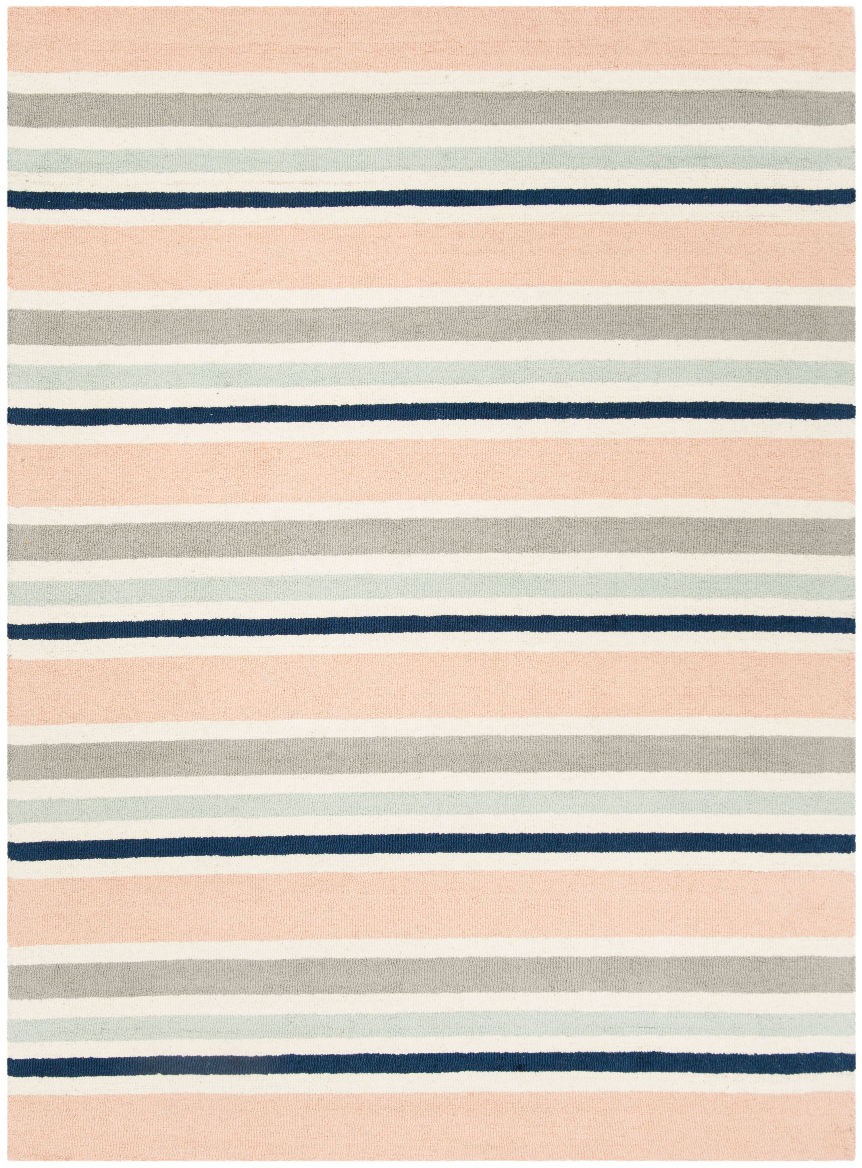 Ivory and Multi Striped Hand-Tufted Wool Kids Rug