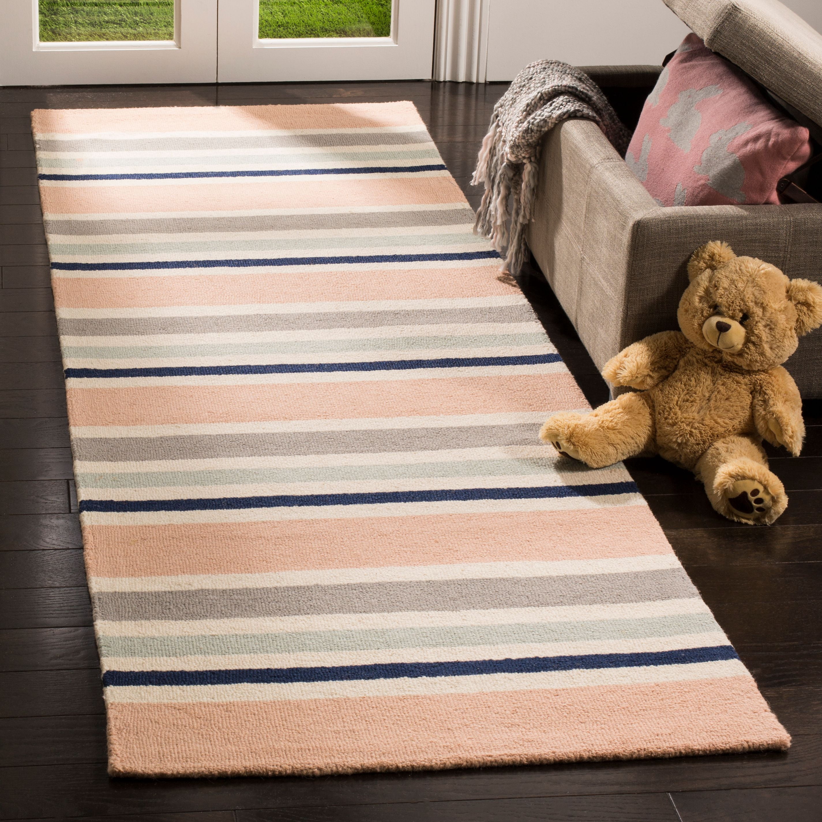 SAFAVIEH Kids Multi Striped Wool Runner Rug, Ivory/Multi, 2'6" x 8'