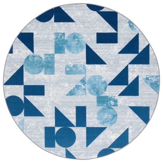 SAFAVIEH Kids Playhouse Abstract Shapes Machine Washable Area Rug, Grey/Blue, 5' x 5' Round