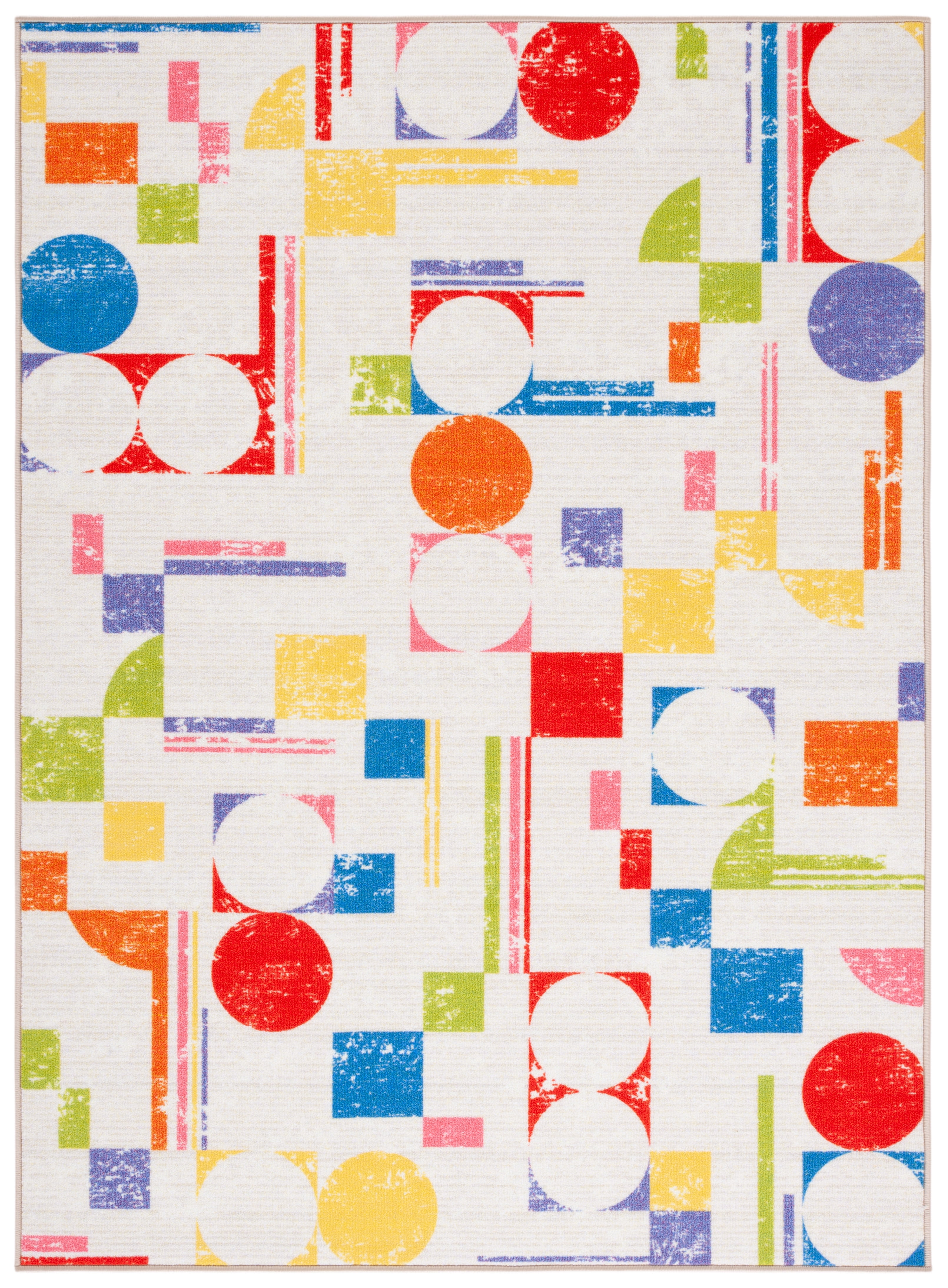 Ivory Multicolor Geometric Kids Playhouse Area Rug 5' x 7'