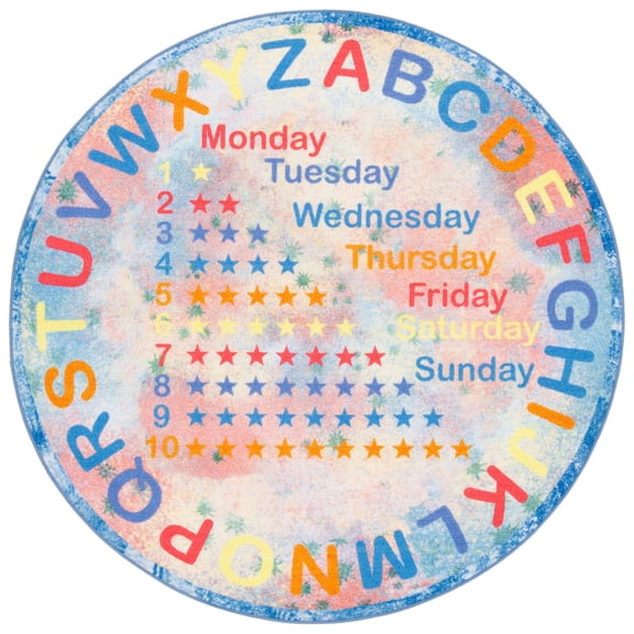 SAFAVIEH Kids Playhouse Alphabet Numbers Shapes Machine Washable Area Rug, Blue/Orange, 5' x 5' Round