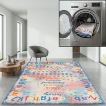 SAFAVIEH Kids Playhouse Alphabet Numbers Shapes Machine Washable Area Rug, Blue/Orange, 7'9" x 10'