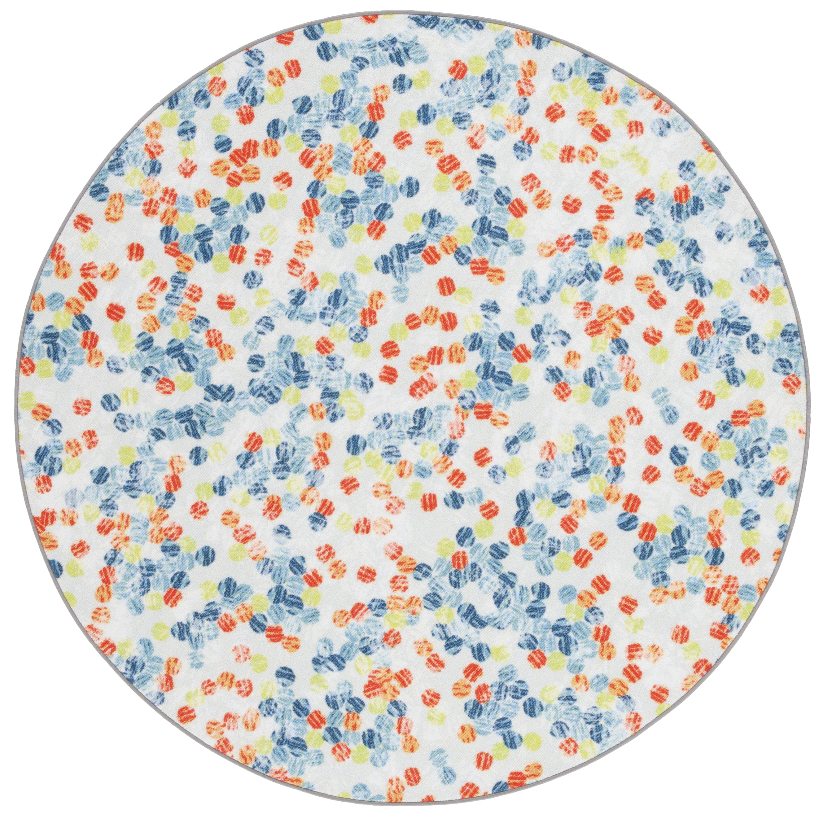 Ivory and Blue Round Kids Playhouse Washable Rug