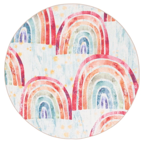 SAFAVIEH Kids Playhouse Many Rainbows Machine Washable Area Rug, Blue/Ivory, 6'7" x 6'7" Round