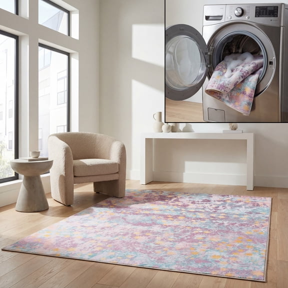 SAFAVIEH Kids Playhouse Stars in the Night Sky Machine Washable Area Rug, Purple/Light Blue, 6'7" x 9'