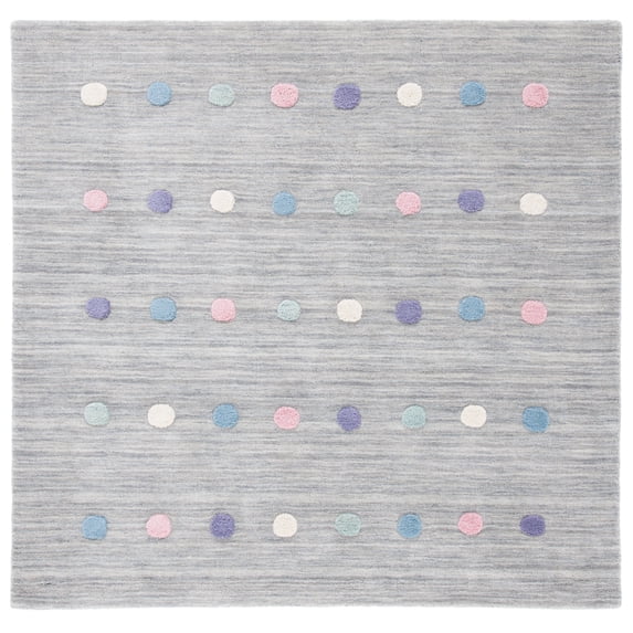 SAFAVIEH Kids Polka Dots Stripes Area Rug, Silver, 5' x 5' Square