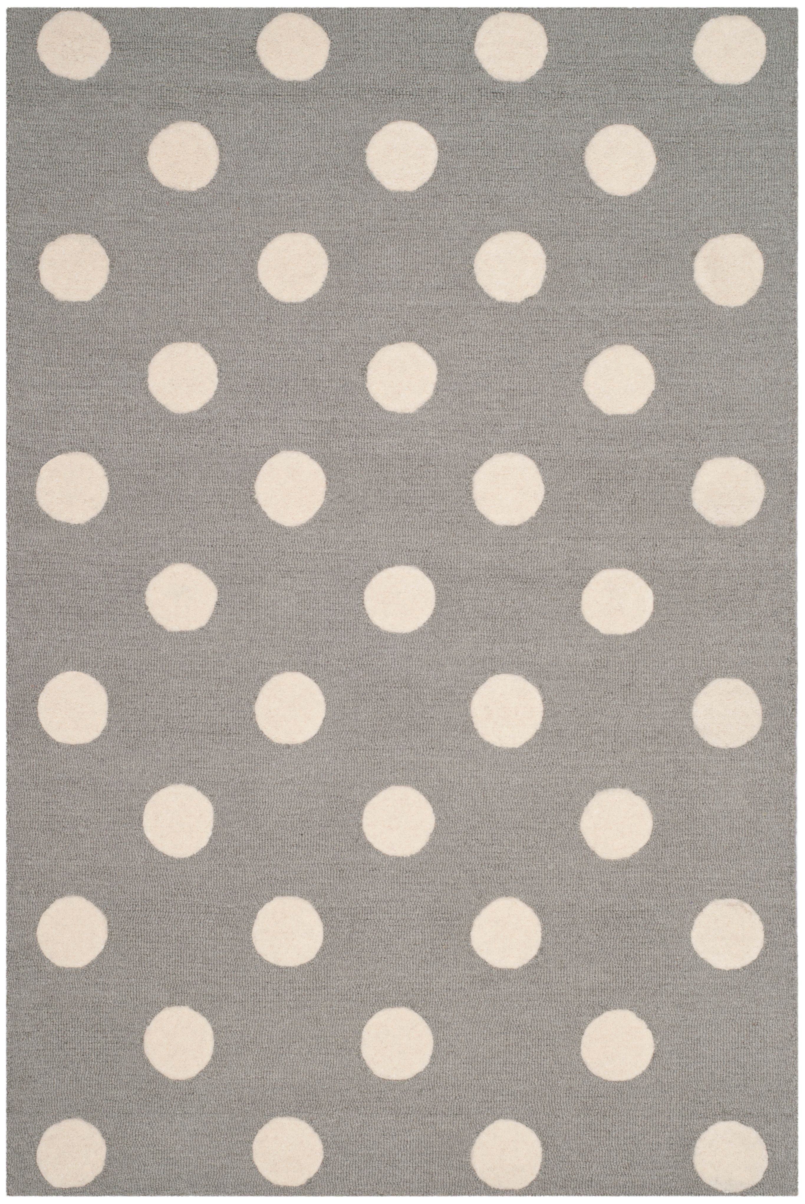 Grey and Ivory Polka Dot Wool Kids Area Rug, 4' x 6'