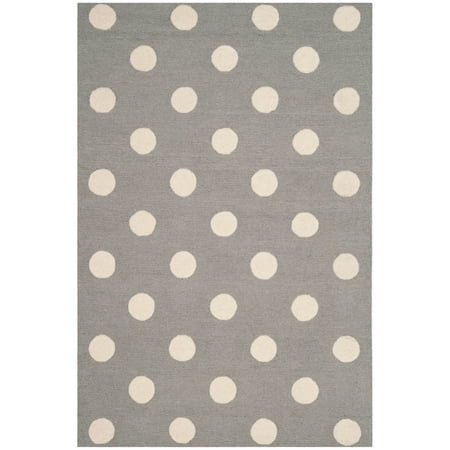 SAFAVIEH Kids Polka Dots Wool Area Rug, Grey/Ivory, 4' x 6'