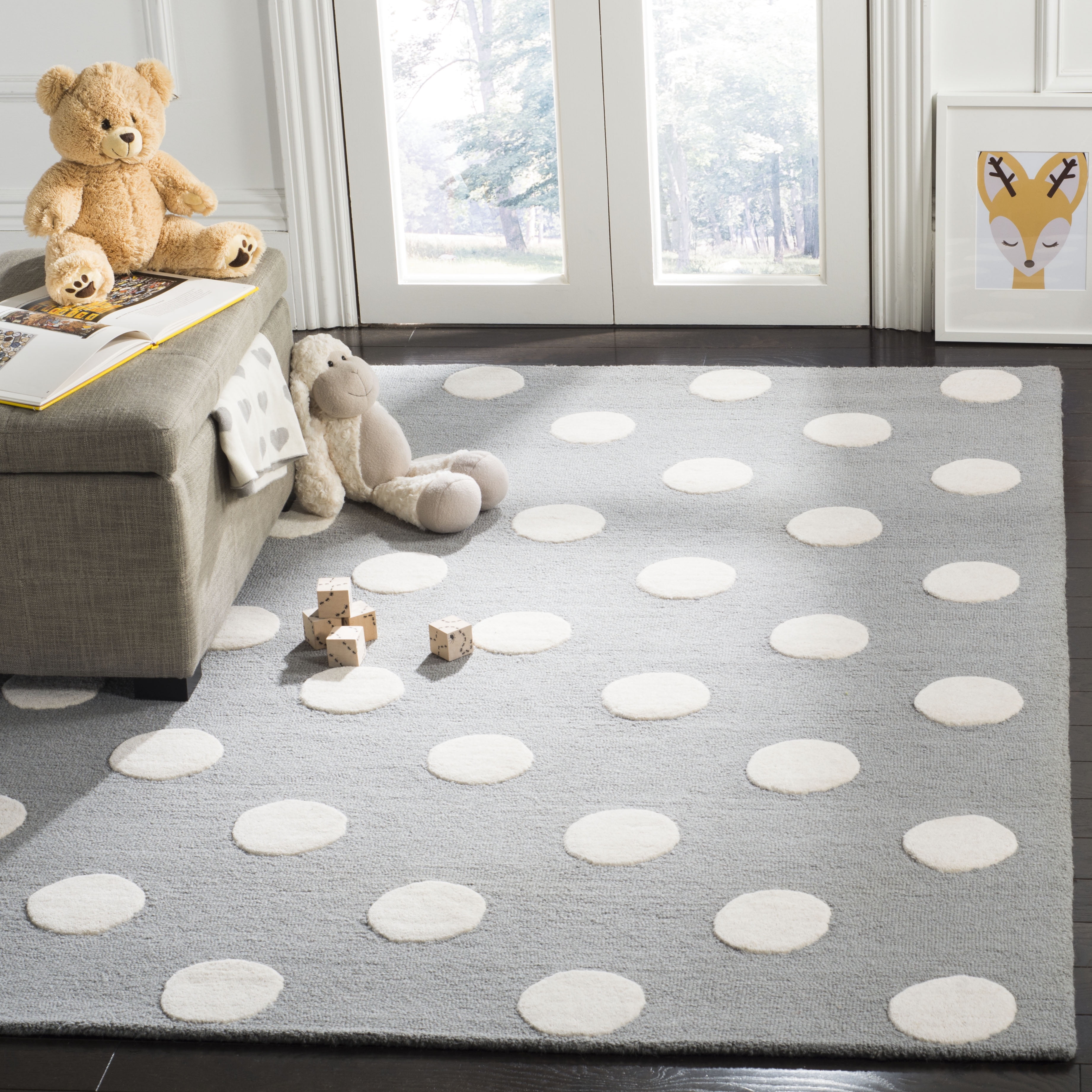 SAFAVIEH Kids Polka Dots Wool Area Rug, Grey/Ivory, 6' x 9'