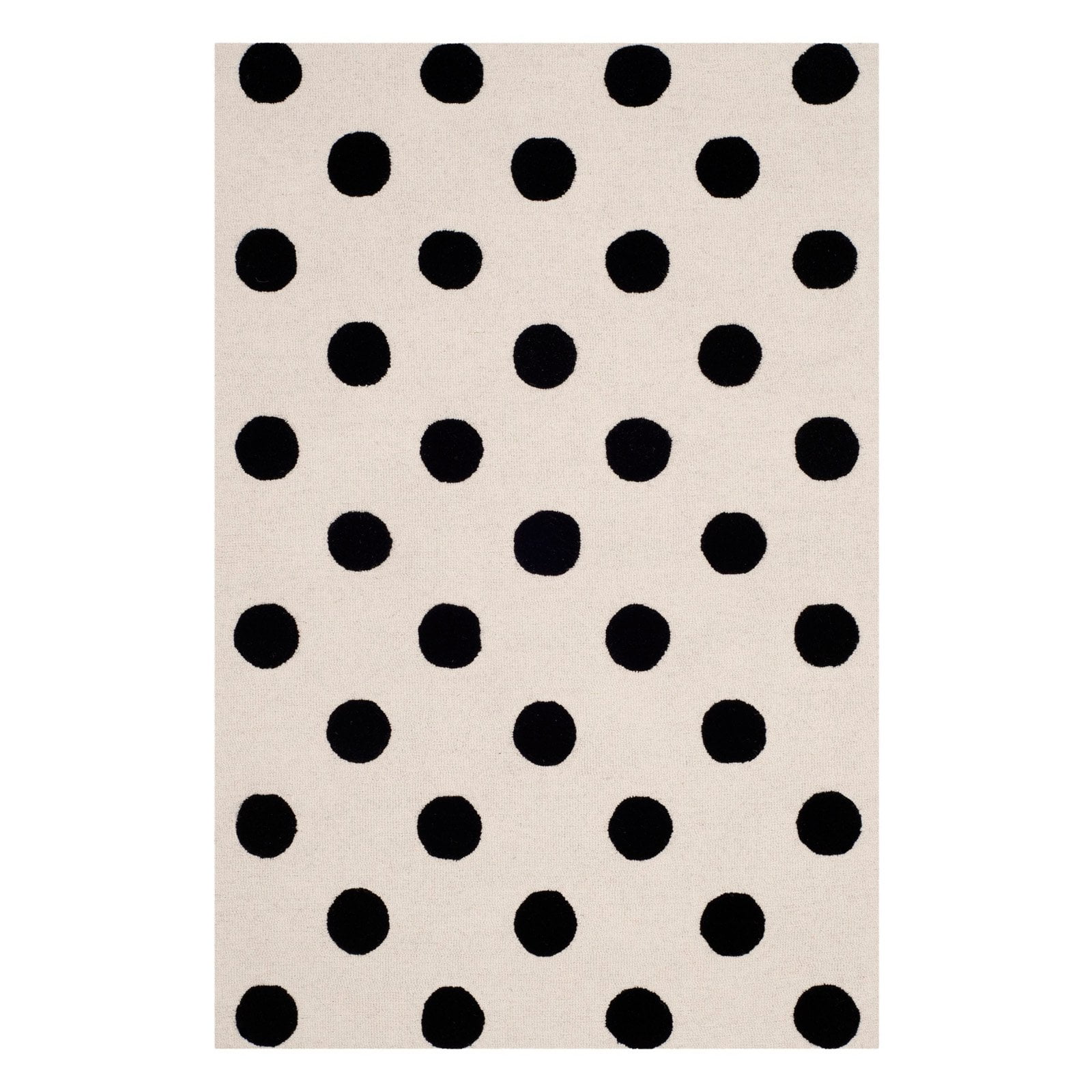 Playful Polka Dot Ivory & Black Hand-Tufted Wool Rug for Kids 5' x 7'