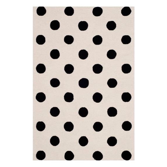 SAFAVIEH Kids Polka Dots Wool Area Rug, Ivory/Black, 5' x 7'