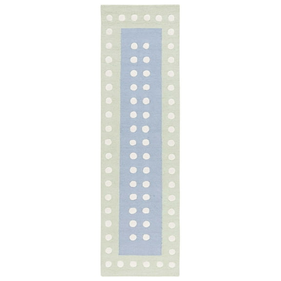 SAFAVIEH Kids Polka Dotted Borders Runner Rug, Blue/Green, 2'3" x 8'