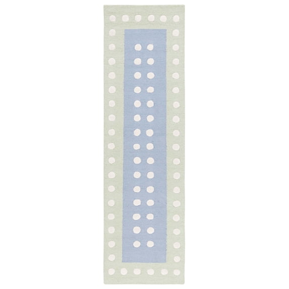 SAFAVIEH Kids Polka Dotted Borders Runner Rug, Blue/Green, 2'3" x 8'