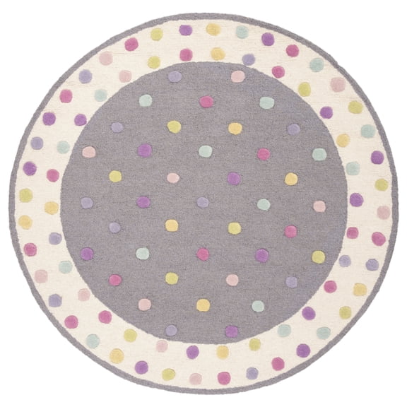 SAFAVIEH Kids Rainbow Polka Dots Area Rug, Grey/Multi, 3' x 3' Round