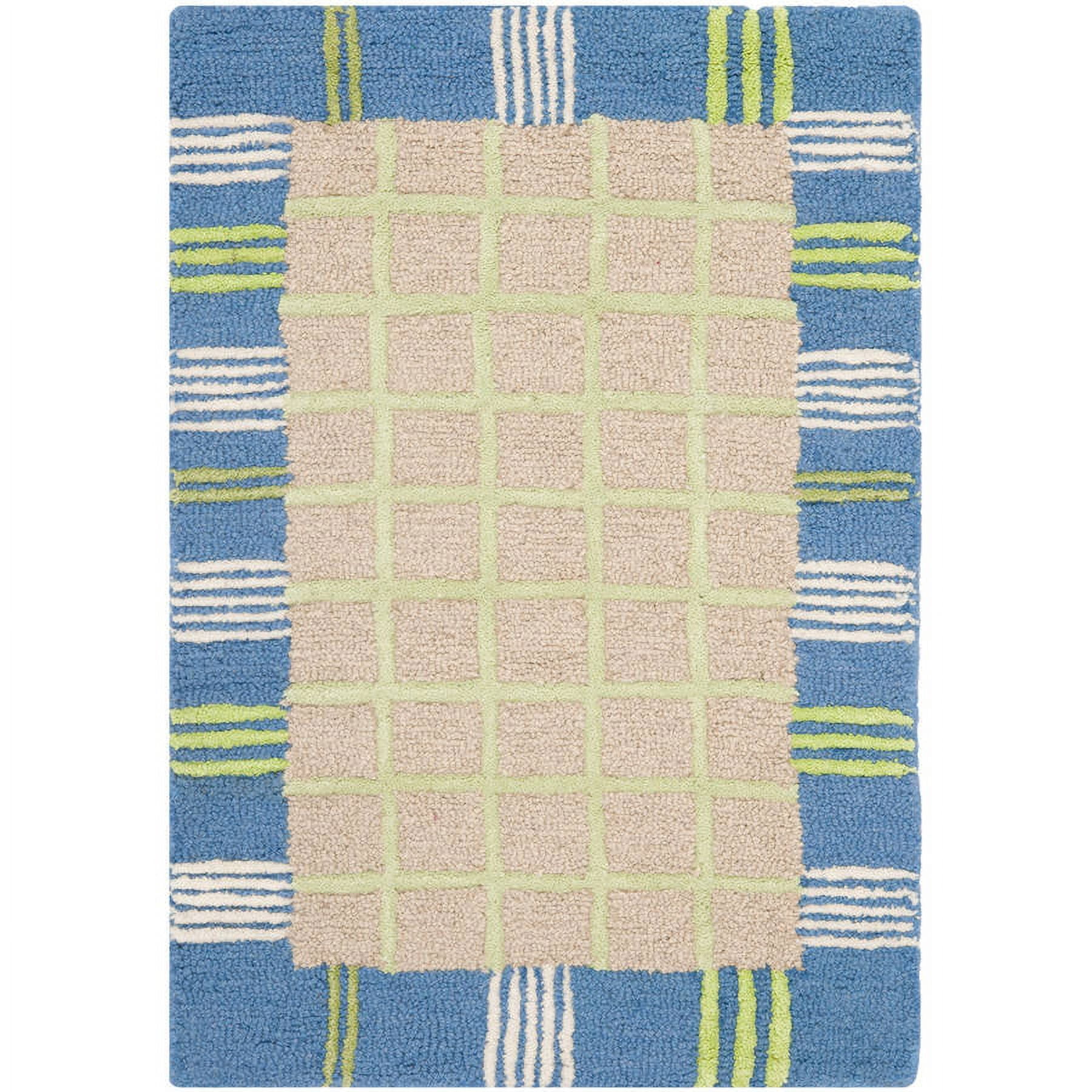 SAFAVIEH Kids Riley Geometric Bordered Cotton Area Rug, Taupe/Blue, 2' x 3'
