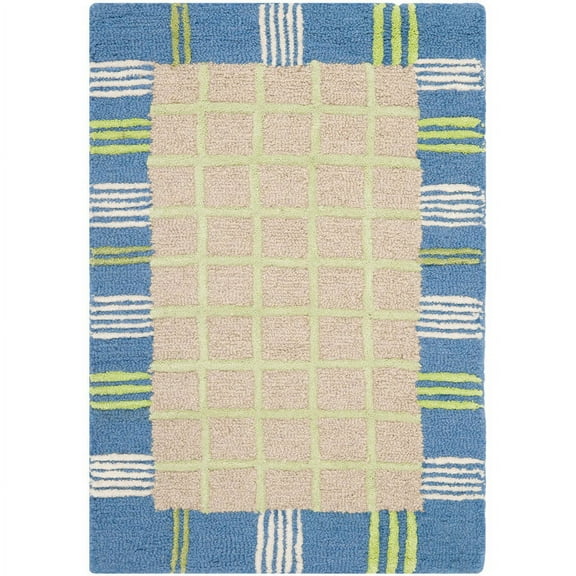 SAFAVIEH Kids Riley Geometric Bordered Cotton Area Rug, Taupe/Blue, 2' x 3'