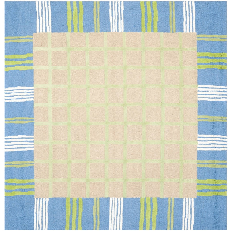 Blue and Taupe Handmade Wool Kids Square Rug