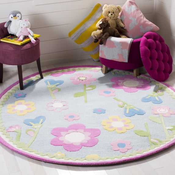 SAFAVIEH Kids Roslyn Floral Area Rug, Blue/Multi, 6' x 6' Round
