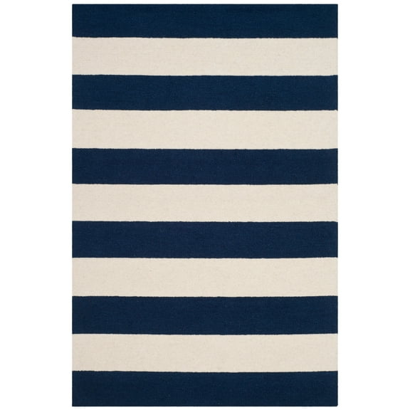 SAFAVIEH Kids Rugby Striped Wool Area Rug, Navy/Ivory, 3' x 5'