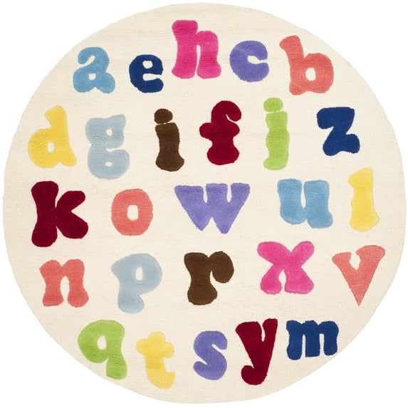 SAFAVIEH Kids Ryker Alphabet Area Rug, Ivory/Multi, 4' x 4' Round