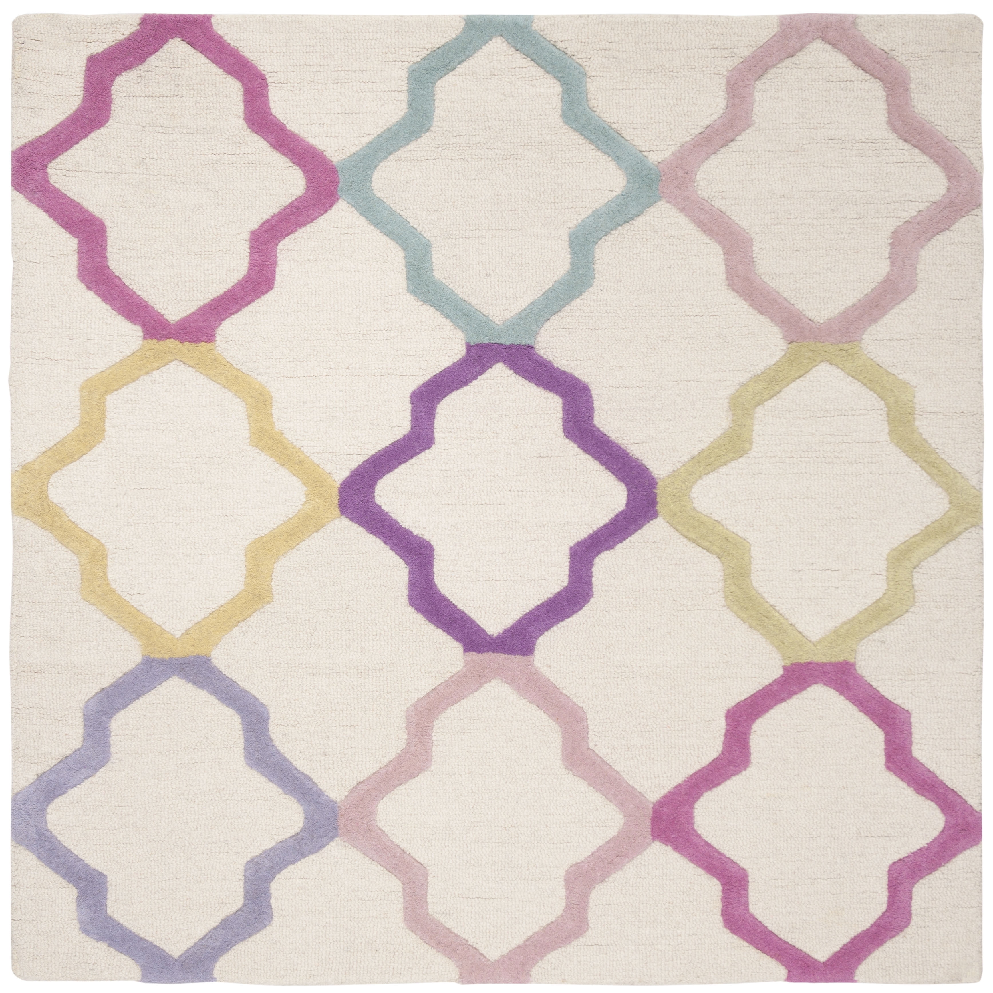 SAFAVIEH Kids Colorful Trefoil Area Rug, Ivory/Multi, 5' x 5' Square