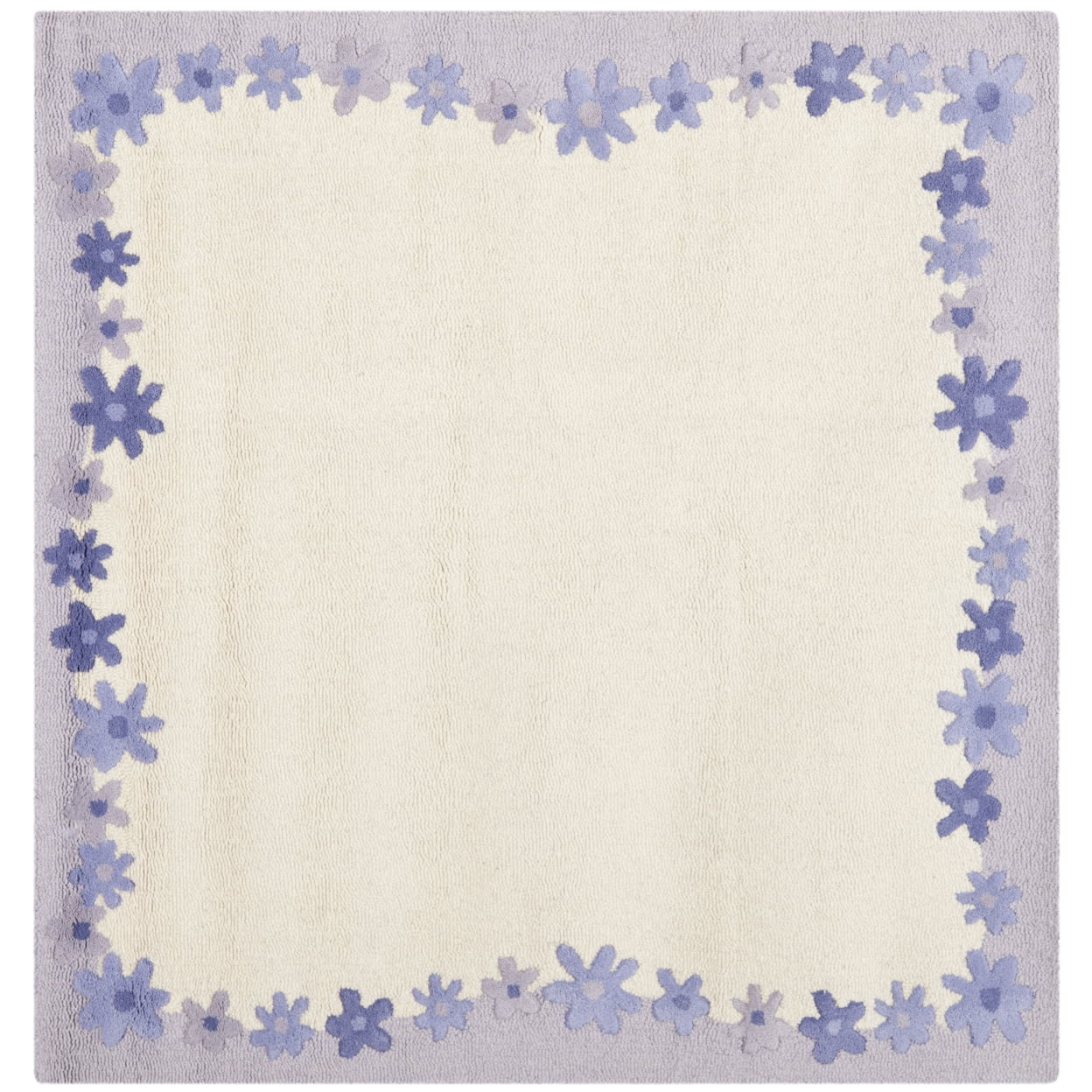 Ivory Floral Handmade Wool and Viscose Kids Rug, 5' x 5' Square
