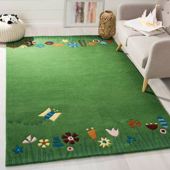 SAFAVIEH Kids Topher Play Grass Area Rug, Green/Multi, 6' x 6' Square