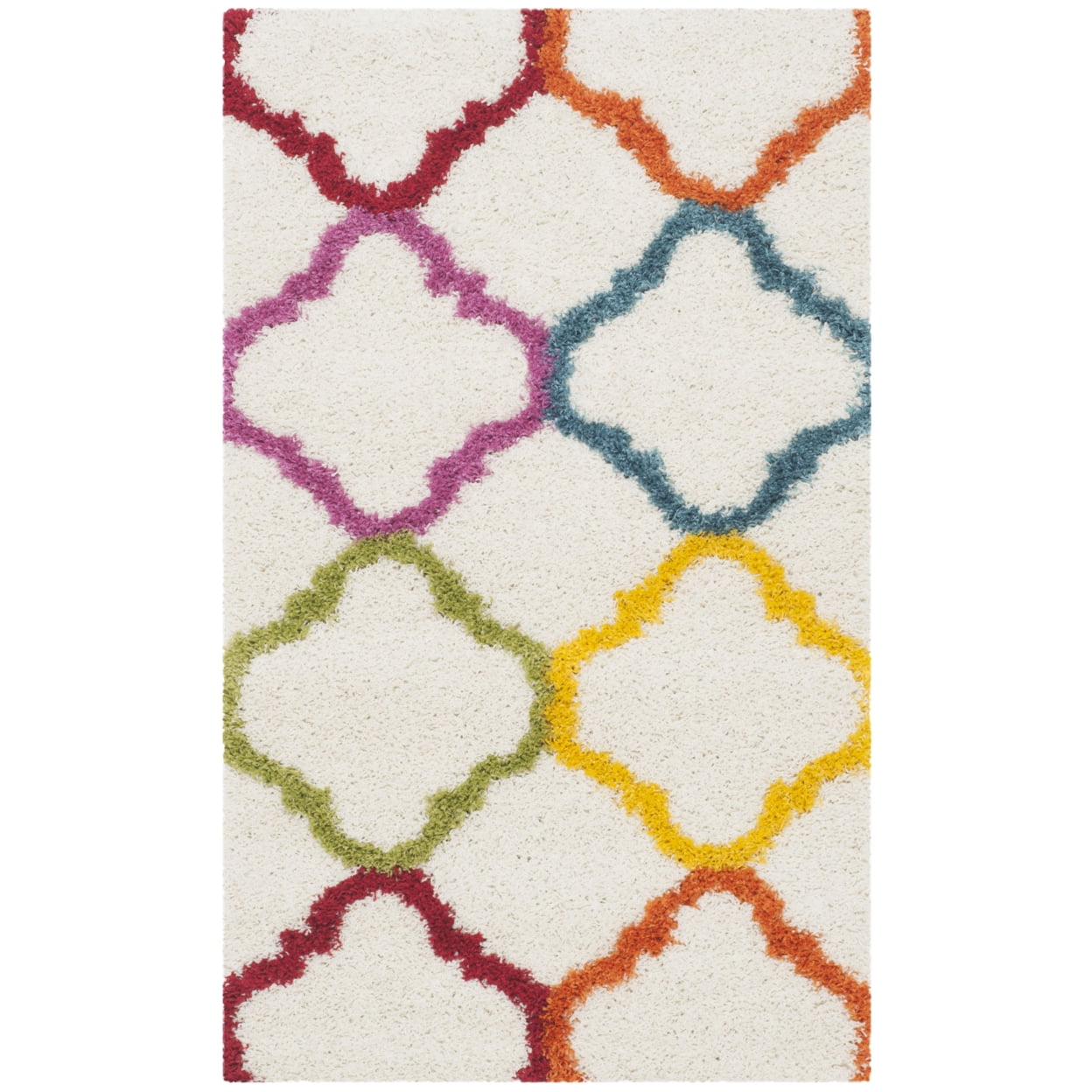 Ivory and Multicolor Synthetic Shag Kids Rug, 3' x 5'