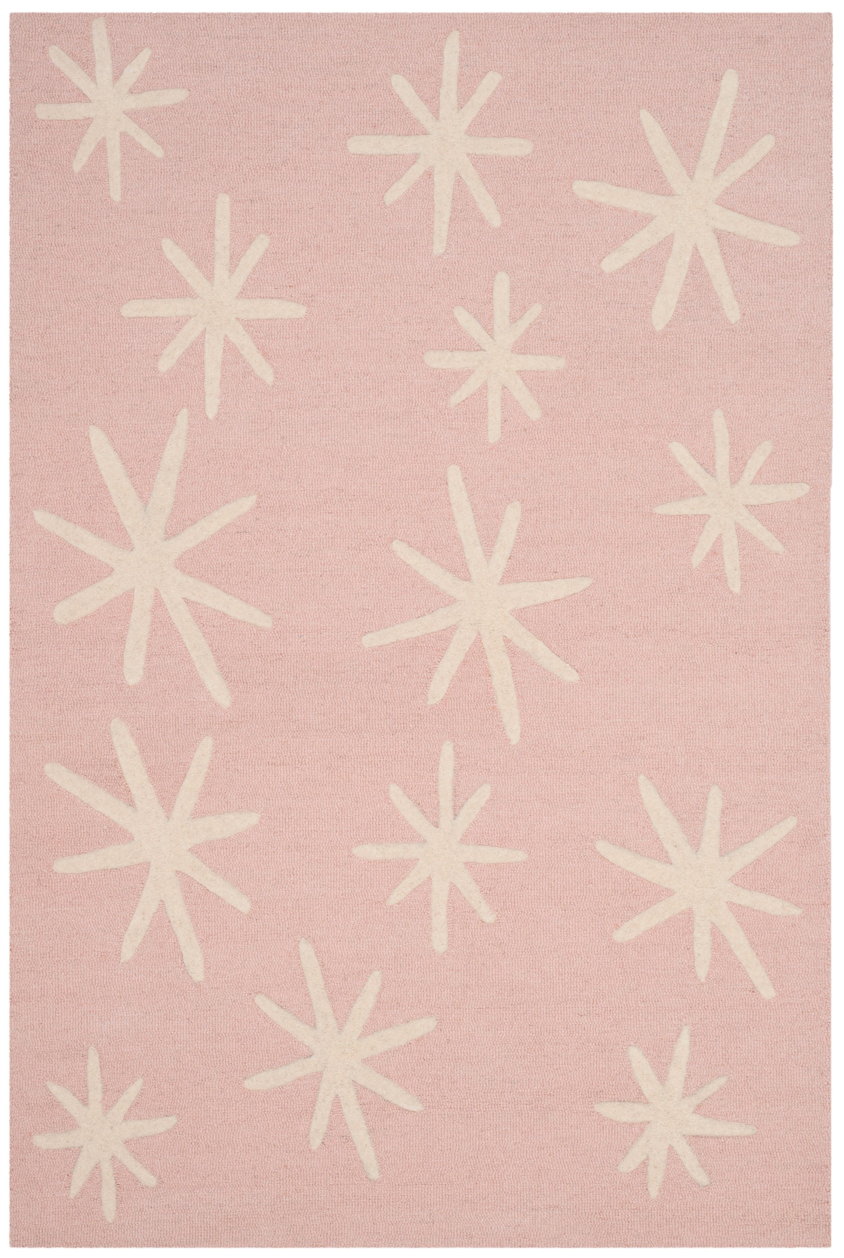 Ivory and Pink Hand-Tufted Wool Kids Rug 4' x 6'