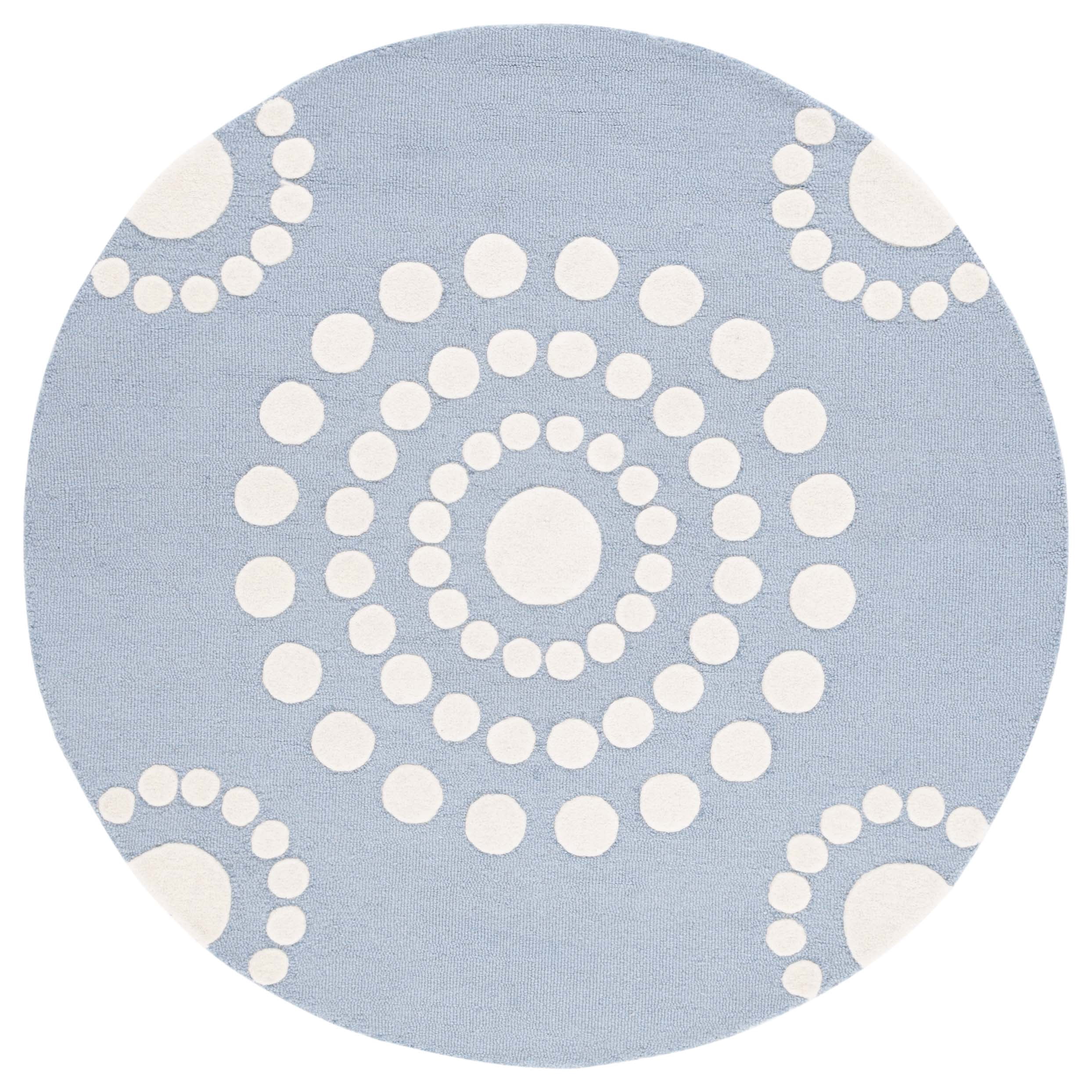 SAFAVIEH Kids Swirling Polka Dots Area Rug, Blue/Ivory, 5' x 5' Round
