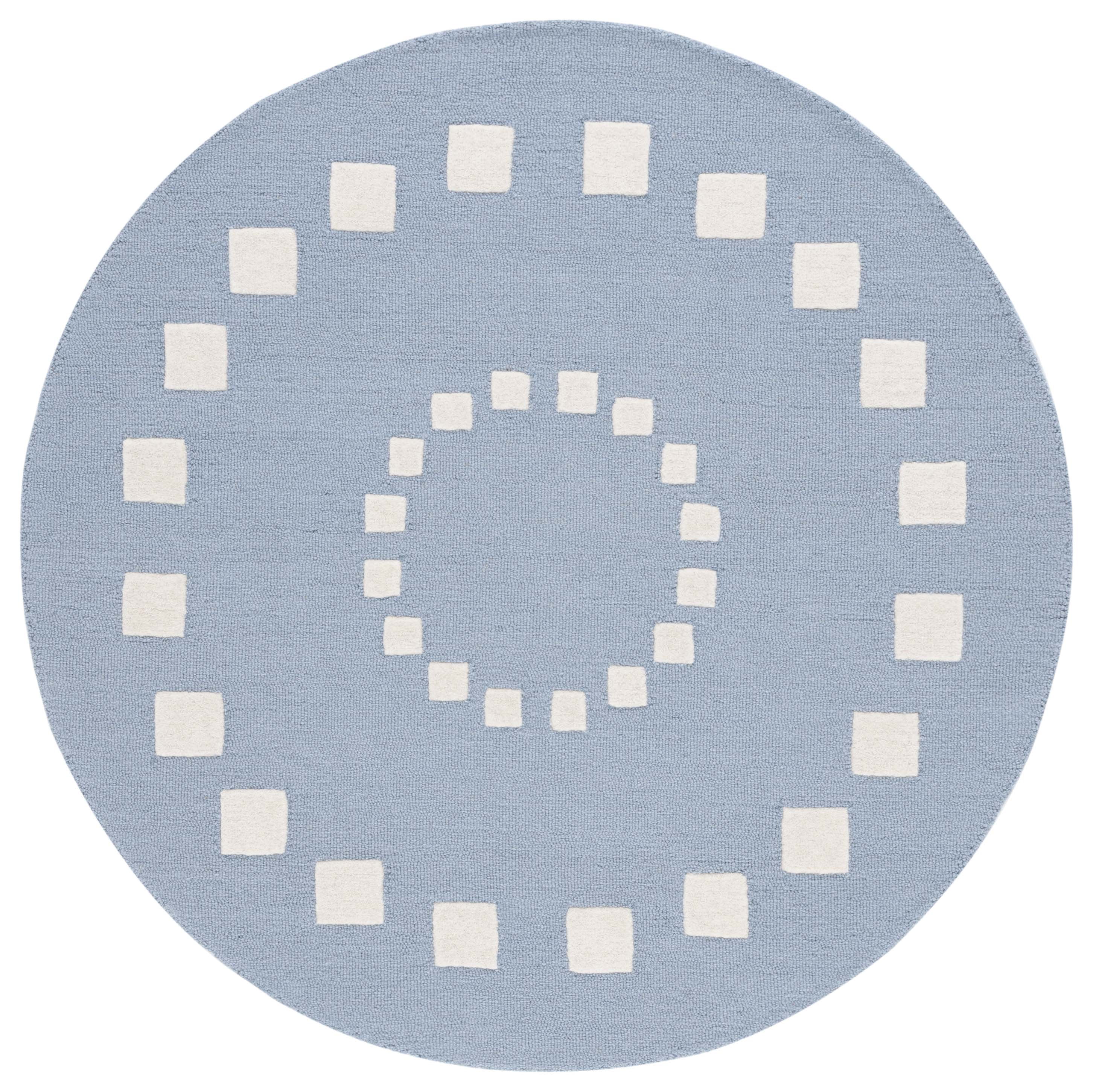 SAFAVIEH Kids Swirling Squares Area Rug, Blue/Ivory, 3' x 3' Round
