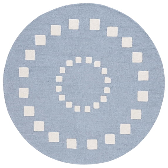 SAFAVIEH Kids Swirling Squares Area Rug, Blue/Ivory, 4' x 4' Round