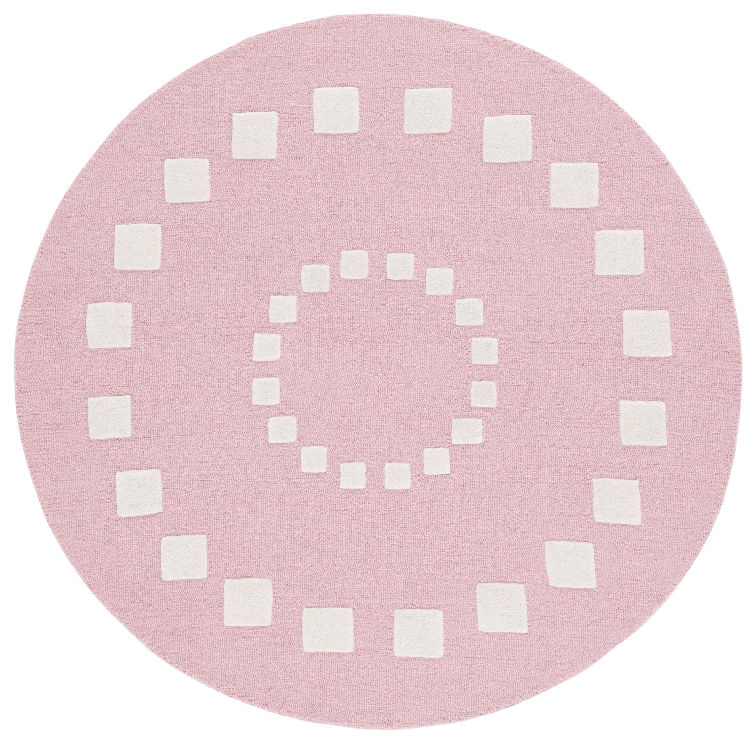 SAFAVIEH Kids Swirling Squares Area Rug, Pink/Ivory, 5' x 5' Round