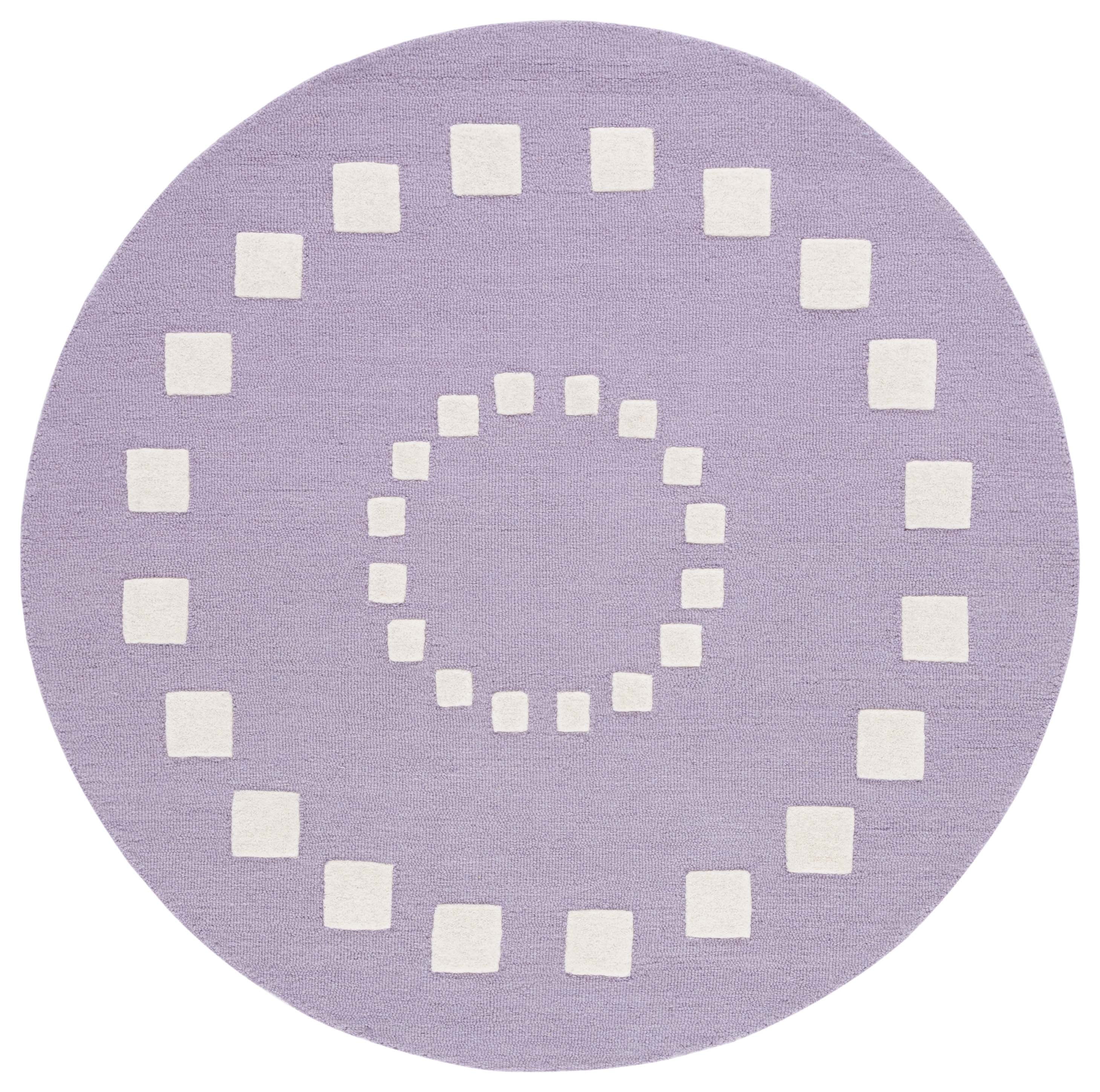 SAFAVIEH Kids Swirling Squares Area Rug, Purple/Ivory, 4' x 4' Round